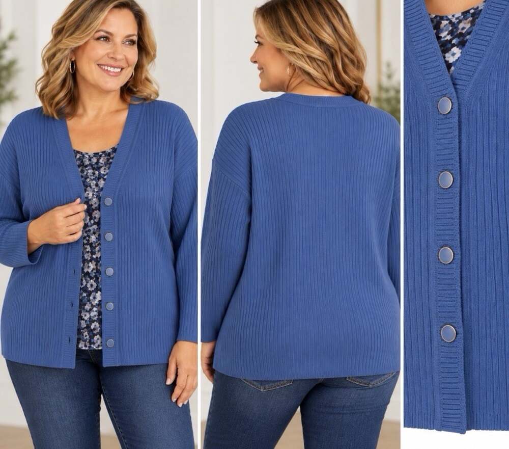 Talbots V Neck Cardigan Sweater Womens Size 2XP Blue Button Front NEW